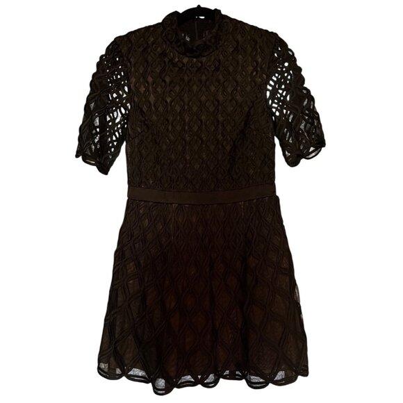 Jonathan Simkhai Costina Textured Crepe Fit and Flare Black Dress Architectural - Picture 9 of 16